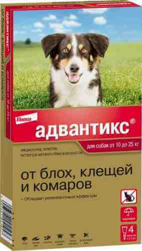Капли для собак Bayer Адвантикс 10-25кг от блох клещей и комаров 4 пипетки*2.5мл арт. 1206732