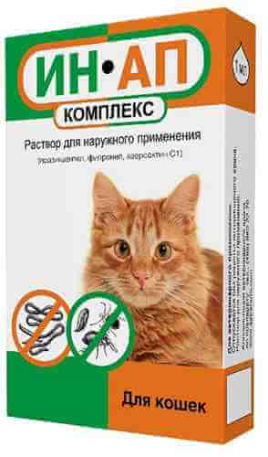 Комплекс капли для кошек Ин-Ап против блох клещей вшей власоедов и гельминтов 1мл арт. 1078709