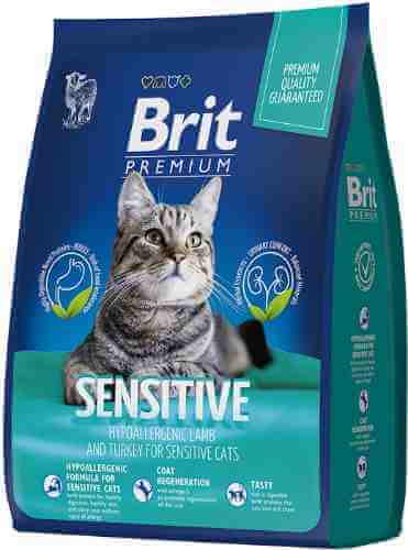 Корм для кошек Brit Premium Sensitive с ягненком и индейкой для кошек с чувствительным пищеварением 2кг арт. 1196102
