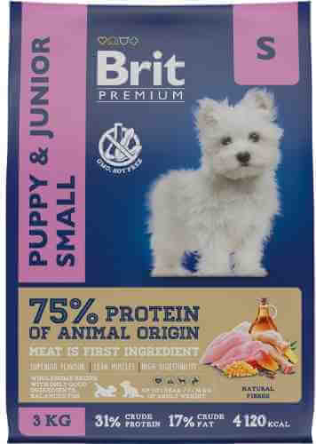 Корм для собак Brit Premium Dog Puppy and Junior Small с курицей 3кг арт. 1196105