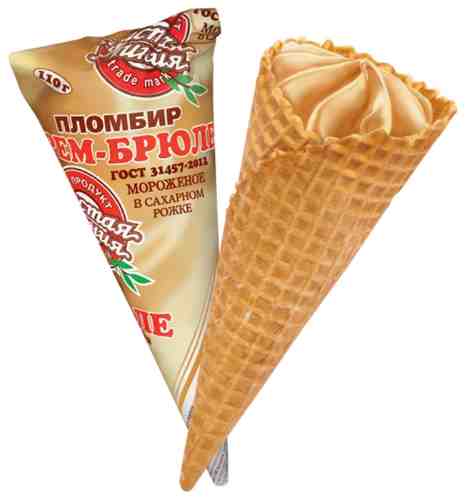 Мороженое Чистая Линия Пломбир Крем-брюле в сахарном рожке 12% 110г арт. 310277