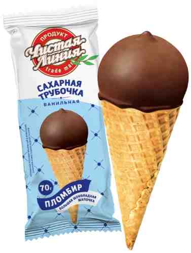 Мороженое Чистая Линия Пломбир Ванильный в шоколадной глазури в сахарном рожке 12% 70г арт. 695772