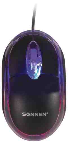 Мышь проводная Sonnen М-204 USB 1000dpi 2 кнопки+колесо-кнопка оптическая подсветка черная арт. 1209207