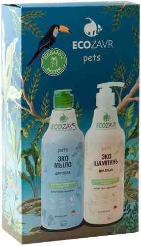 Набор подарочный Ecozavr Эко-мыло для собак с антибактериальным эффектом Хлопок 500мл и Эко-шампунь для собак с антибакт арт. 1187861