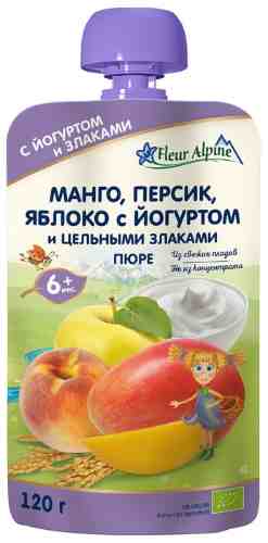 Пюре Fleur Alpine Organic Манго персик яблоко с йогуртом с 6 месяцев 120г арт. 516962