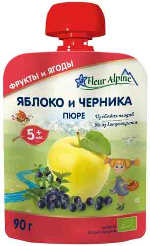 Пюре Fleur Alpine Organic Яблоко-черника с 5 месяцев 90г арт. 977583