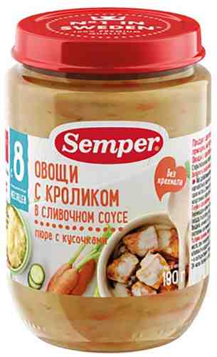 Пюре Semper Овощи с кроликом в сливочном соусе с 8 месяцев 190г арт. 392269