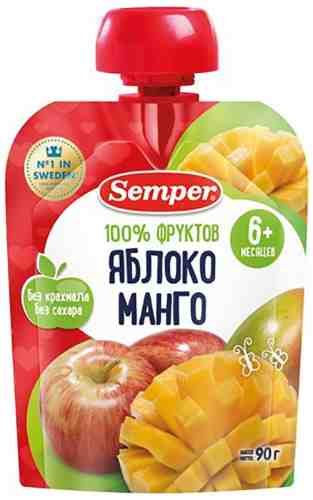 Пюре Semper Яблоко манго с 6 месяцев 90г арт. 392355
