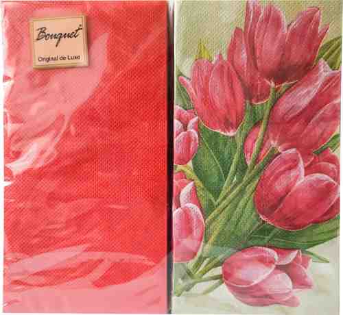 Салфетки бумажные Bouquet De Luxe Тюльпаны на зеленом 2 слоя 33*33см 20шт арт. 1051820