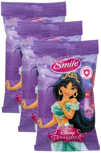 Салфетки влажные Smile Принцесса детские 15шт в ассортименте (упаковка 3 шт.) арт. 990624pack