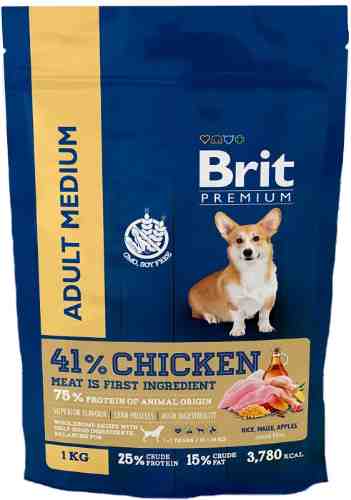 Сухой корм для собак Brit Premium Dog Adult Medium для средних пород с курицей 1кг арт. 1196095