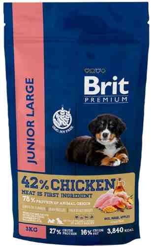 Сухой корм для собак Brit Premium Dog Junior Large Для молодых собак с курицей 3кг арт. 1180156