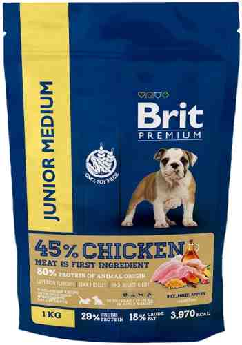Сухой корм для собак Brit Premium Dog Junior Medium Для молодых собак с курицей 1кг арт. 1180157