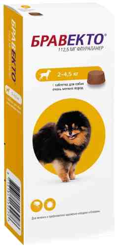 Таблетка для собак MSD Animal Health Бравекто для лечения заражения клещами и блохами 2-4.5кг 112.5мг арт. 1085056