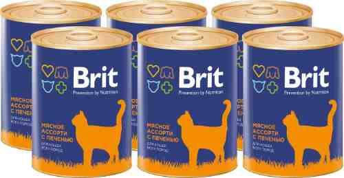 Влажный корм для кошек Brit Мясное ассорти с печенью 340г (упаковка 6 шт.) арт. 948072pack