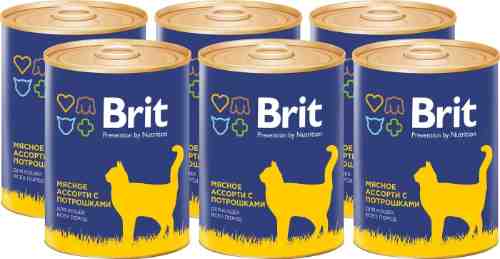 Влажный корм для кошек Brit Мясное ассорти с потрошками 340г (упаковка 6 шт.) арт. 948184pack