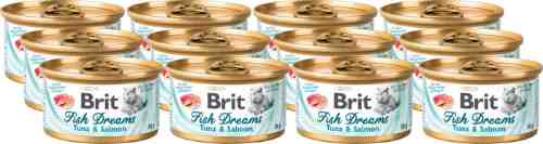 Влажный корм для кошек Brit тунец и лосось 80г (упаковка 48 шт.) арт. 1012872pack