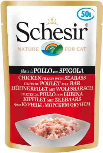 Влажный корм для кошек Schesir Цыпленок с морским окунем 50г арт. 716693