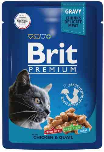 Влажный корм для взрослых кошек Brit Premium с цыпленком и перепелкой в соусе 85г арт. 1178397