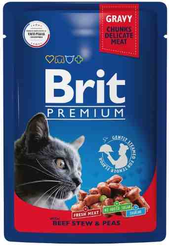 Влажный корм для взрослых кошек Brit Premium с говядиной и горошком 85г арт. 1178388