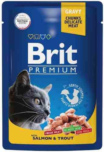Влажный корм для взрослых кошек Brit Premium с лососем и форелью 85г арт. 1178392