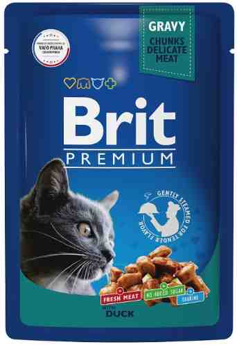Влажный корм для взрослых кошек Brit Premium с уткой в соусе 85г арт. 1178396