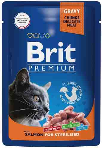 Влажный корм для взрослых стерилизованных кошек Brit Premium с лососем в соусе 85г арт. 1178395