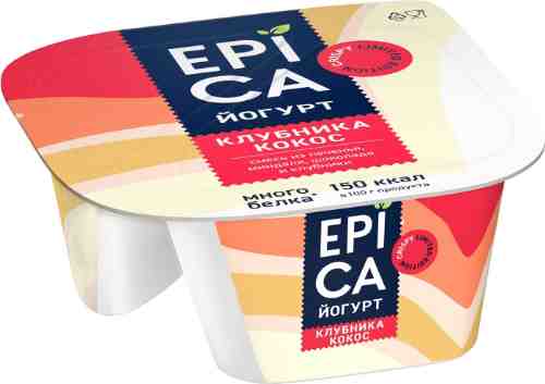 Йогурт Epica Crispy Клубника-Кокос с кокосовым печеньем миндалем и белым шоколадом 7.3% 138г арт. 1024515
